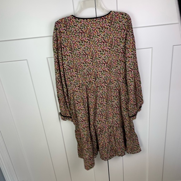 NWT J Crew Factory Size 14 Long Sleeve Tie Neck Dress Black Pink Floral - Picture 7 of 9